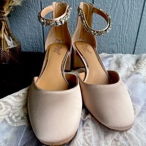 Jewel Badgley Mischka Crystal-Embellished Nude Heels